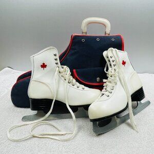 EUC Vintage 1980s Canadian Flyer Ladies Figure Skates With Skate Bag, Size 5